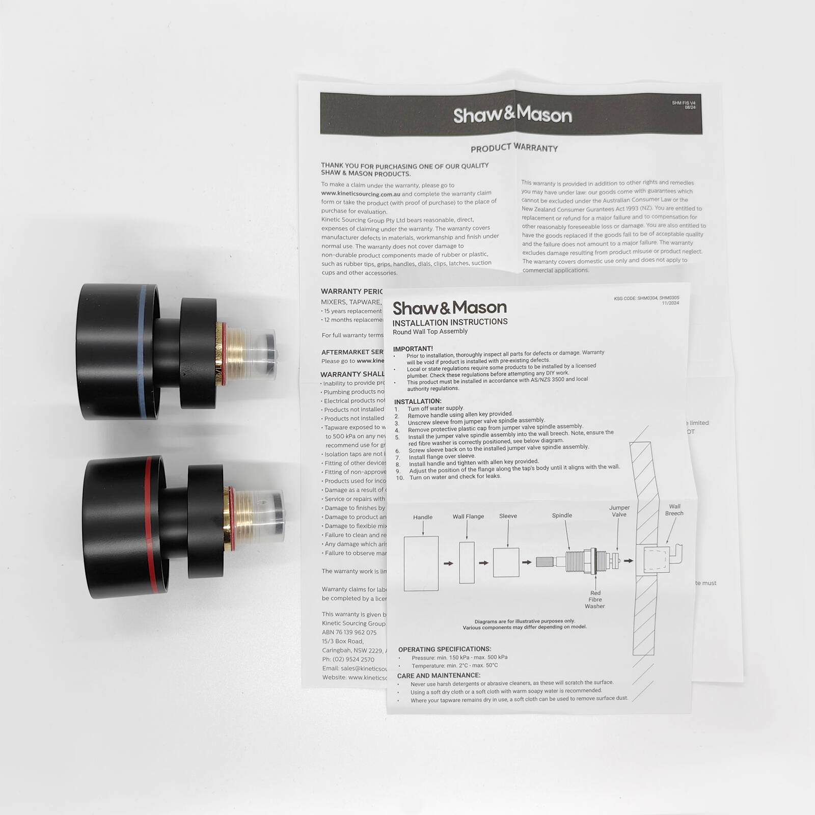 Shaw & Mason Black Round Jumper Valve Wall Top Assembly Pair