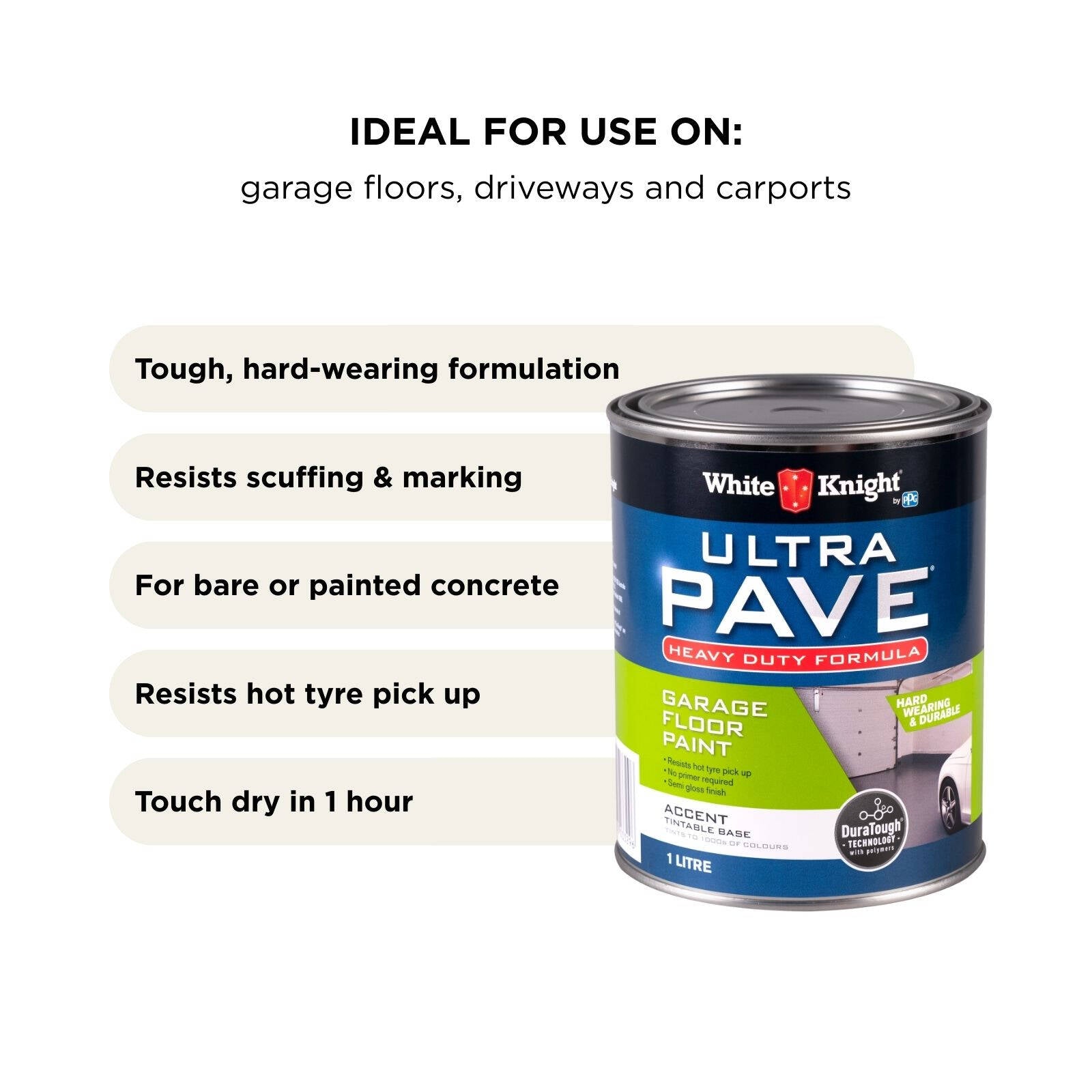White Knight Ultra Pave Heavy Duty Garage Floor Paint 1L Accent
