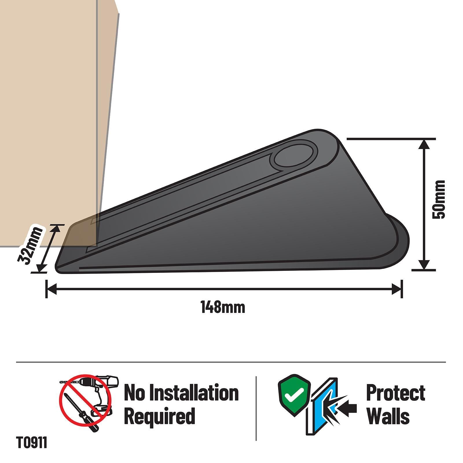 Adoored Extra Large Black Rubber Door Wedge - Interior & Exterior