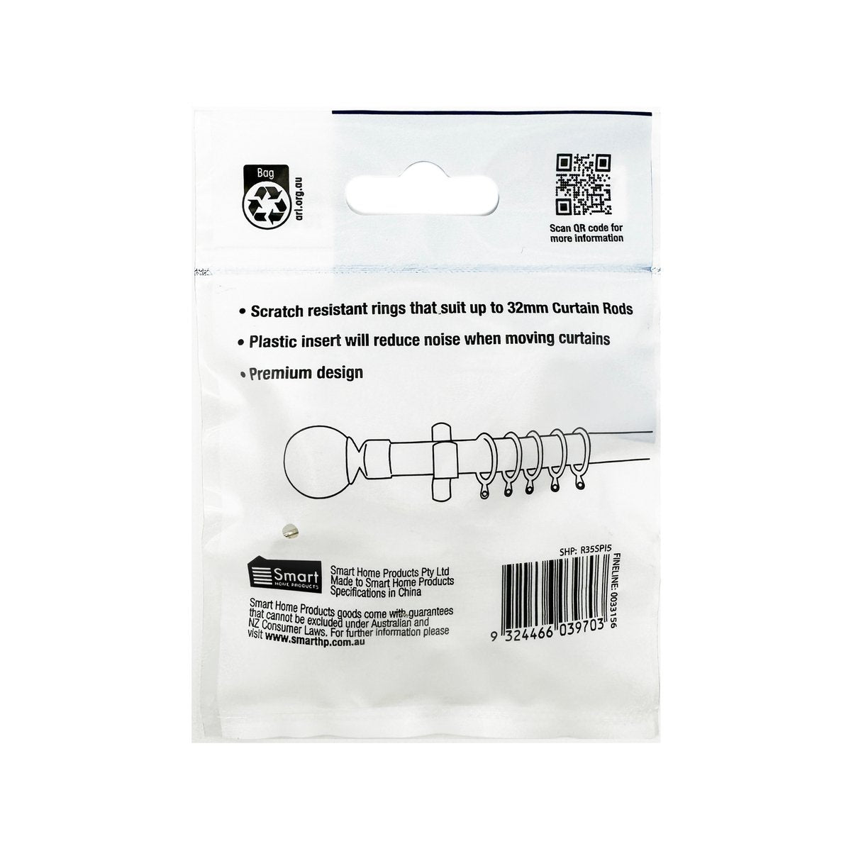Windoware 35mm Satin Curtain Rod Rings - 5 Pack - Nylon - Non-Scratch - SuperSaverAU - view 5