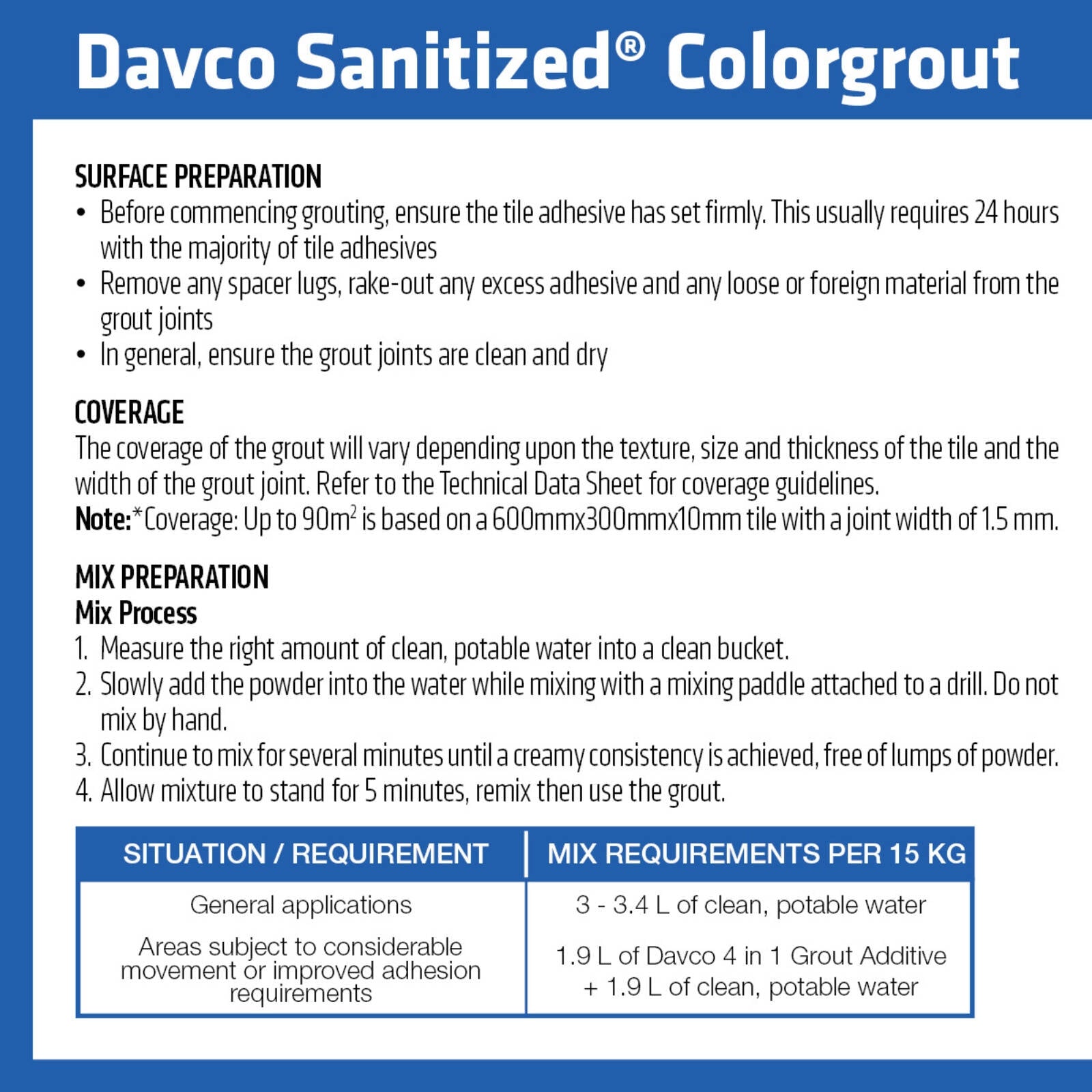 Davco 5kg Light Grey #49 Sanitized Colourgrout - Cement Based, Mould Resistant, Wall & Floor