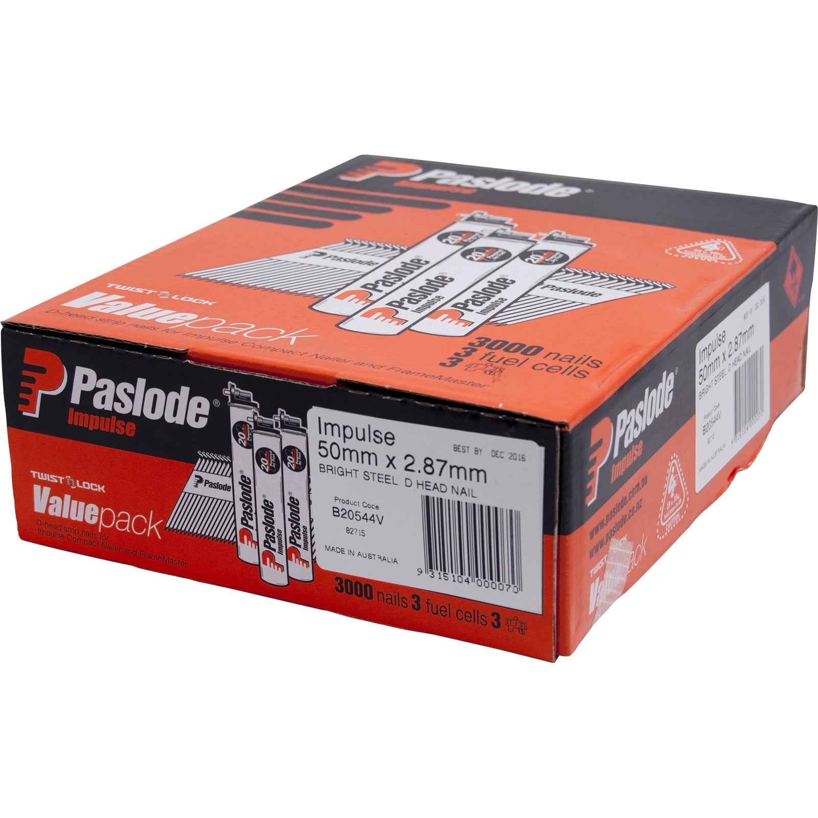 Paslode 50 x 2.87mm Bright D Head Impulse Framing Nails - Paper Collated, 3000 Pack