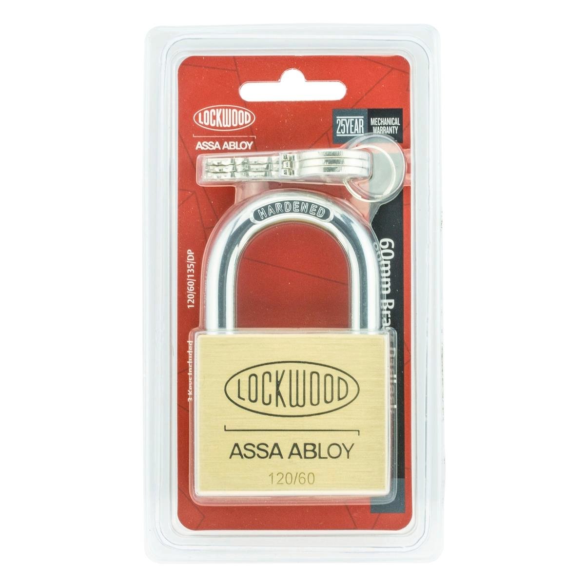 Lockwood 60mm Solid Brass General Purpose Padlock, Double Locking, Keyed