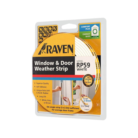 Raven RP59 5000mm White Self Adhesive EPDM Window and Door Weather Strip