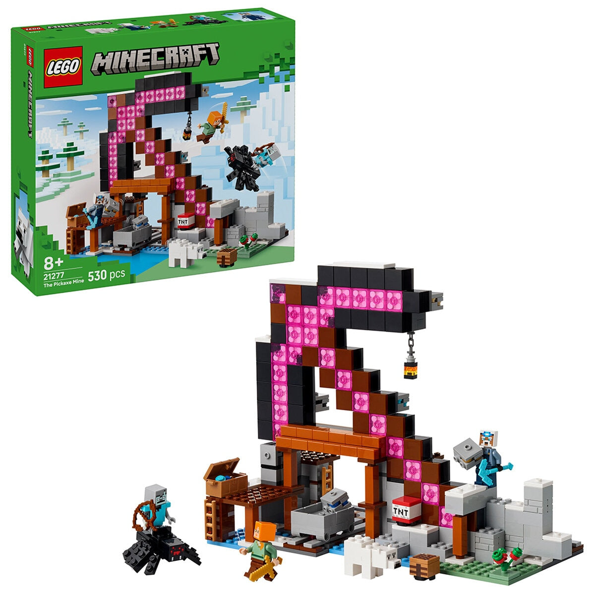 LEGO Minecraft The Pickaxe Mine 21277 Set with Minifigures & Minecart, 530 Pieces, Ages 8+ - SuperSaverAU - view 1
