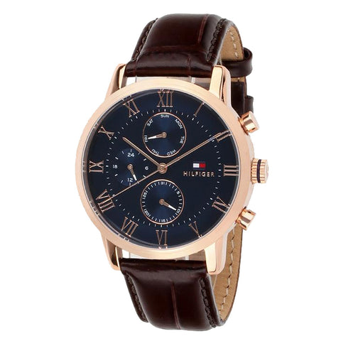 Tommy Hilfiger Men's Watch 44mm Blue Dial Leather Strap Rose Gold Plated - SuperSaverAU - view 1