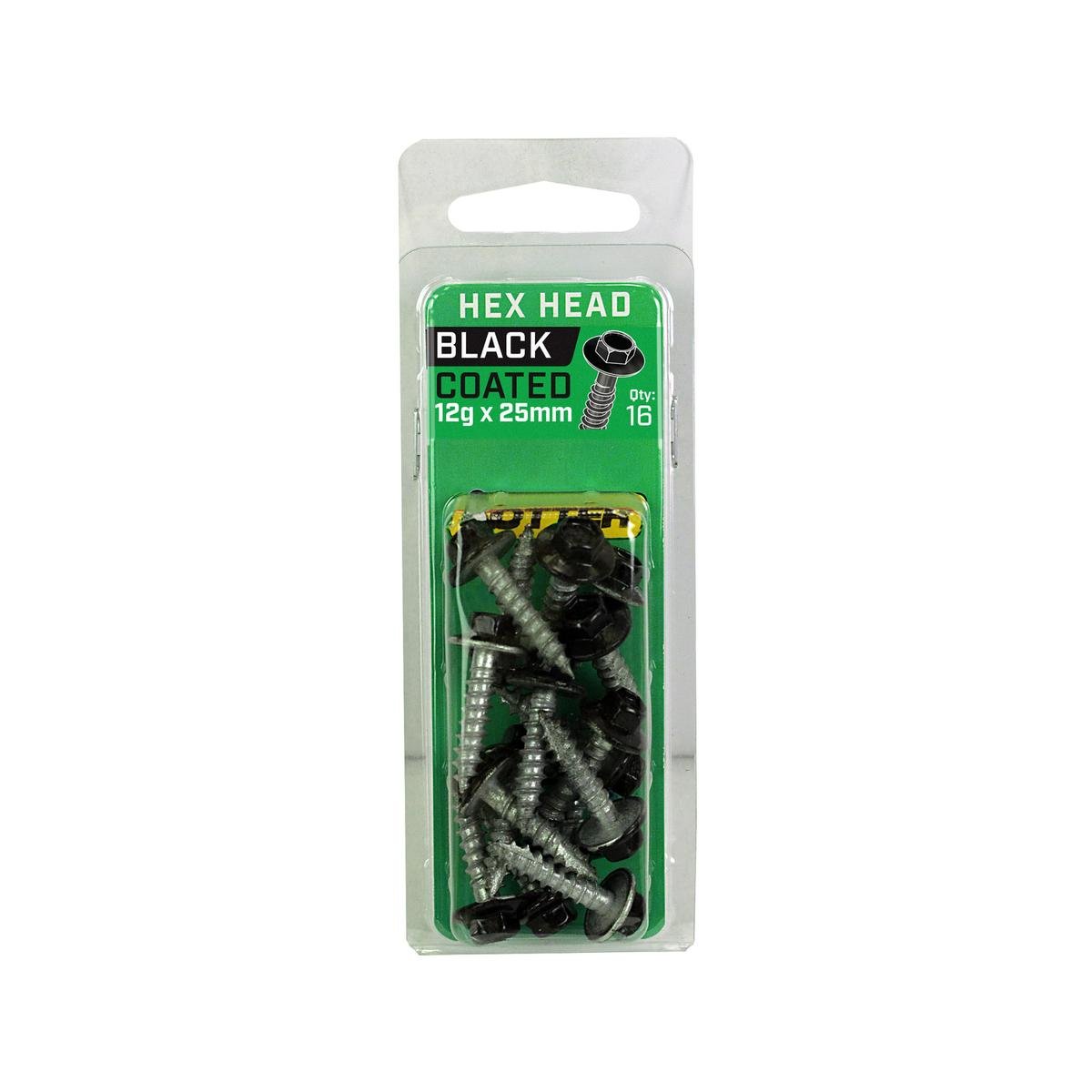 Otter 12 x 25mm Black Hex Head Self Drilling Screws - 16 Pack