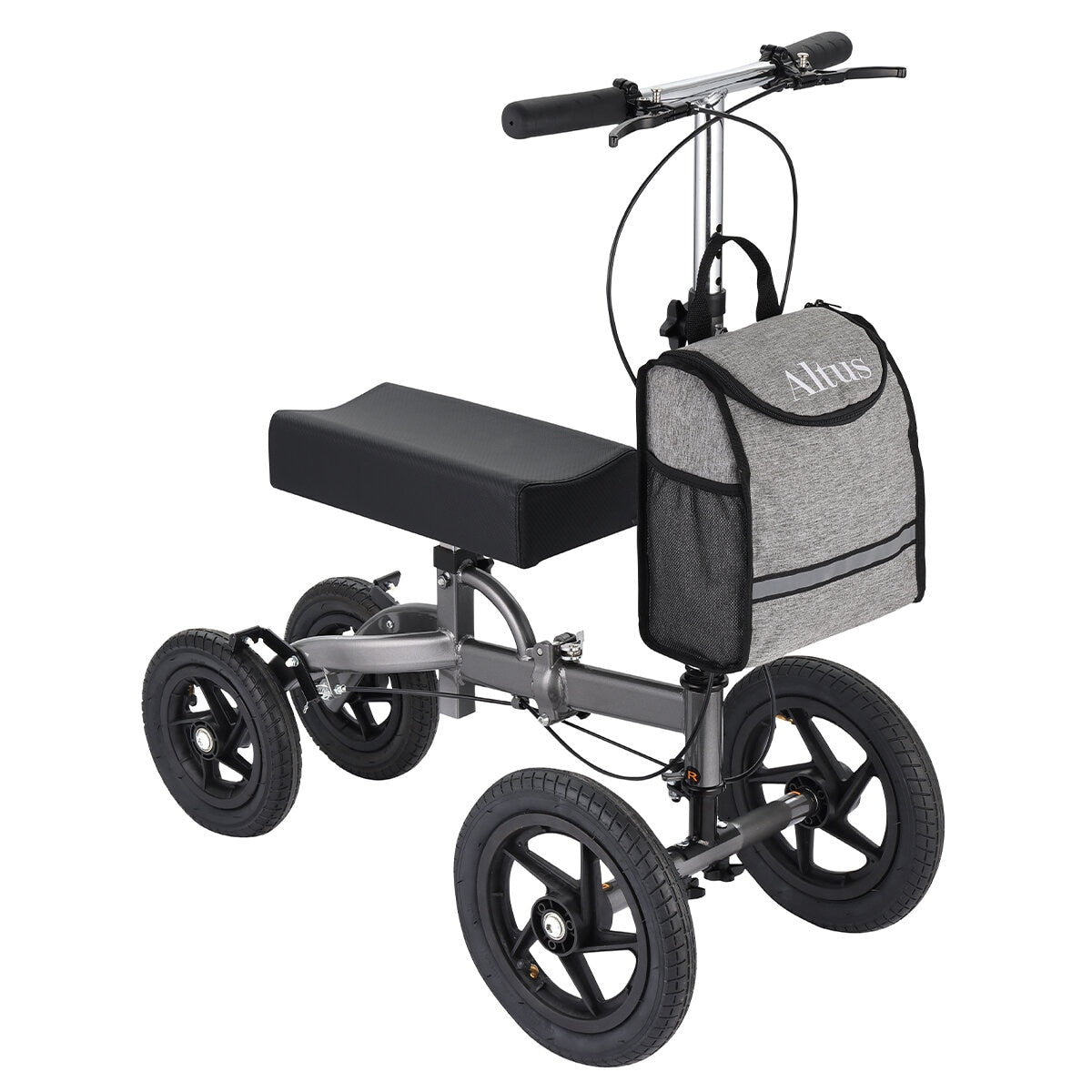 Altus Knee Scooter Walker 158 kg Capacity, All-Terrain Pneumatic Tires, Foldable, Titanium - SuperSaverAU - view 1