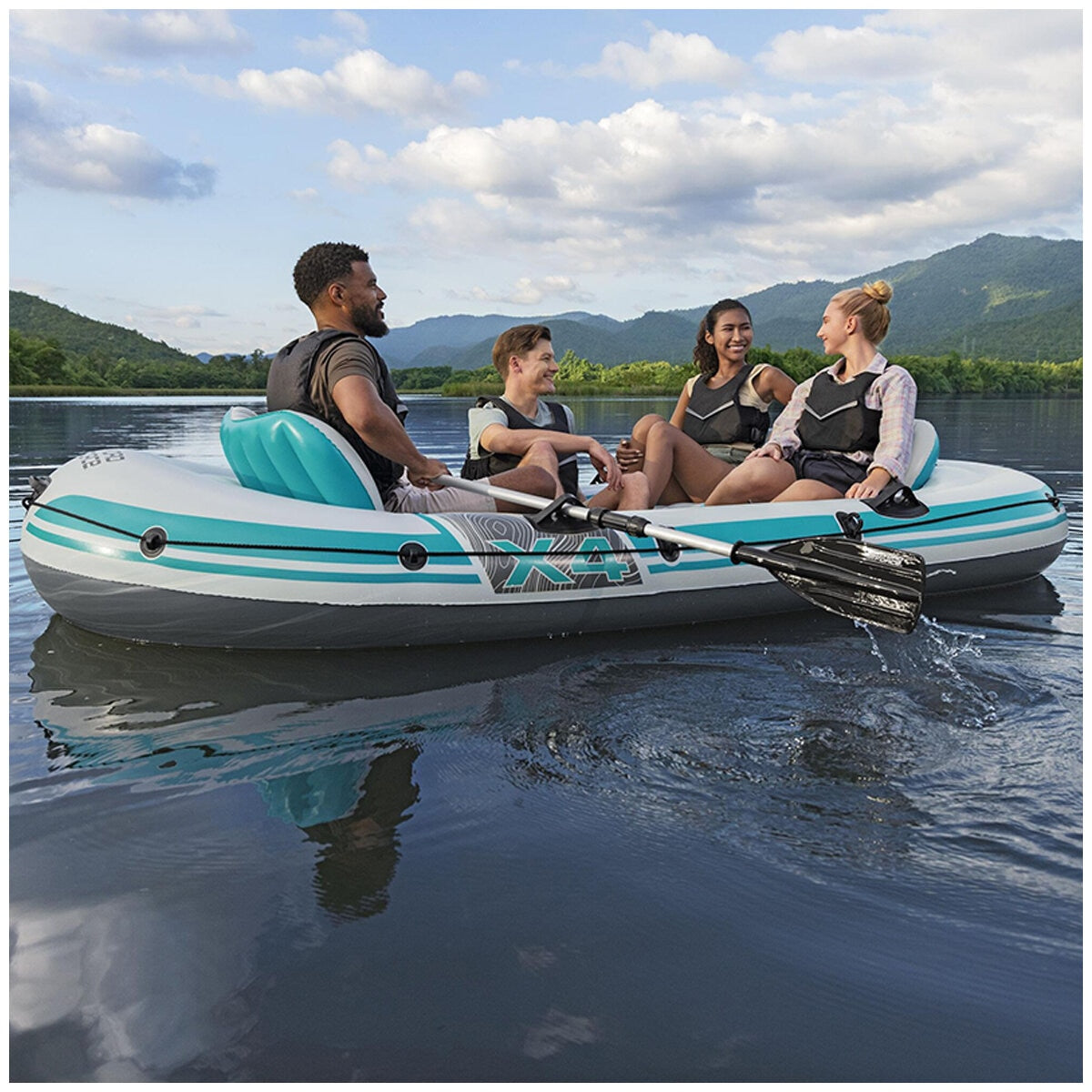 Bestway Hydro Force Adventure Elite X4 Inflatable Raft Set for 4 Adults, Grey/Teal - SuperSaverAU - view 1