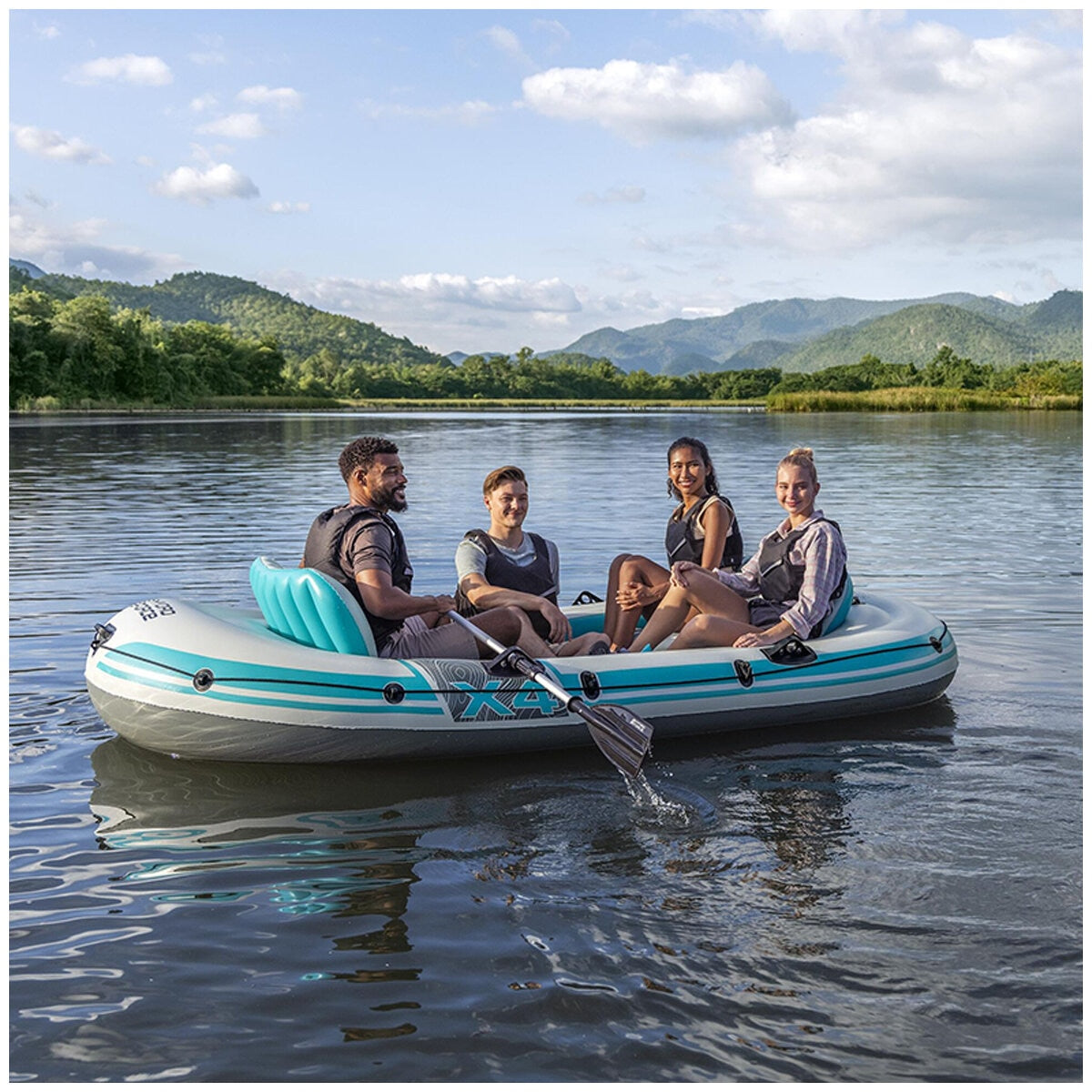 Bestway Hydro Force Adventure Elite X4 Inflatable Raft Set for 4 Adults, Grey/Teal - SuperSaverAU - view 4