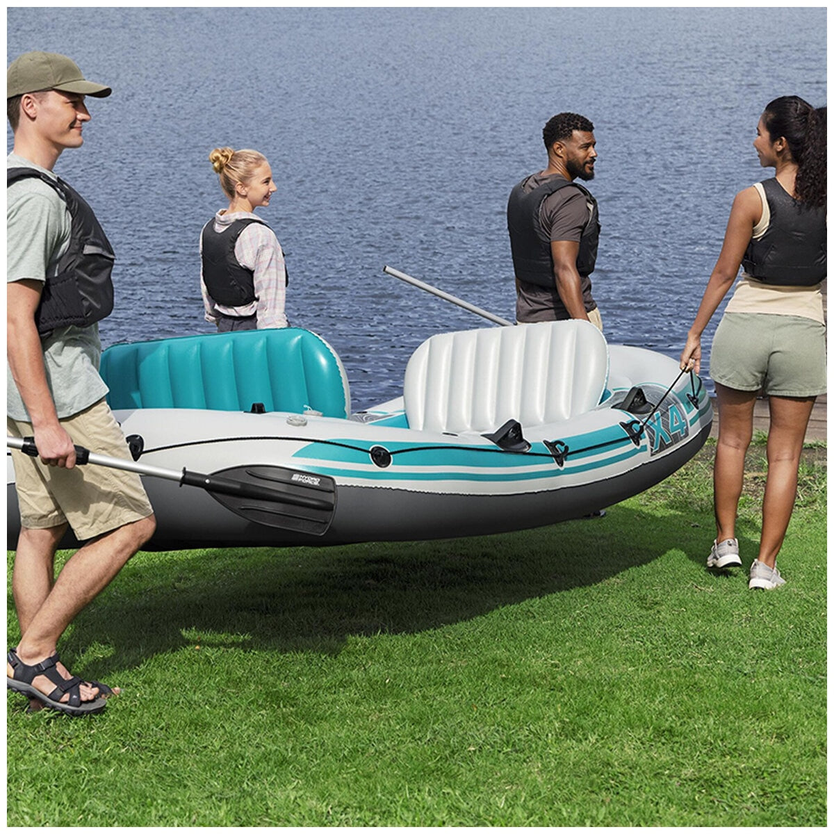 Bestway Hydro Force Adventure Elite X4 Inflatable Raft Set for 4 Adults, Grey/Teal - SuperSaverAU - view 5