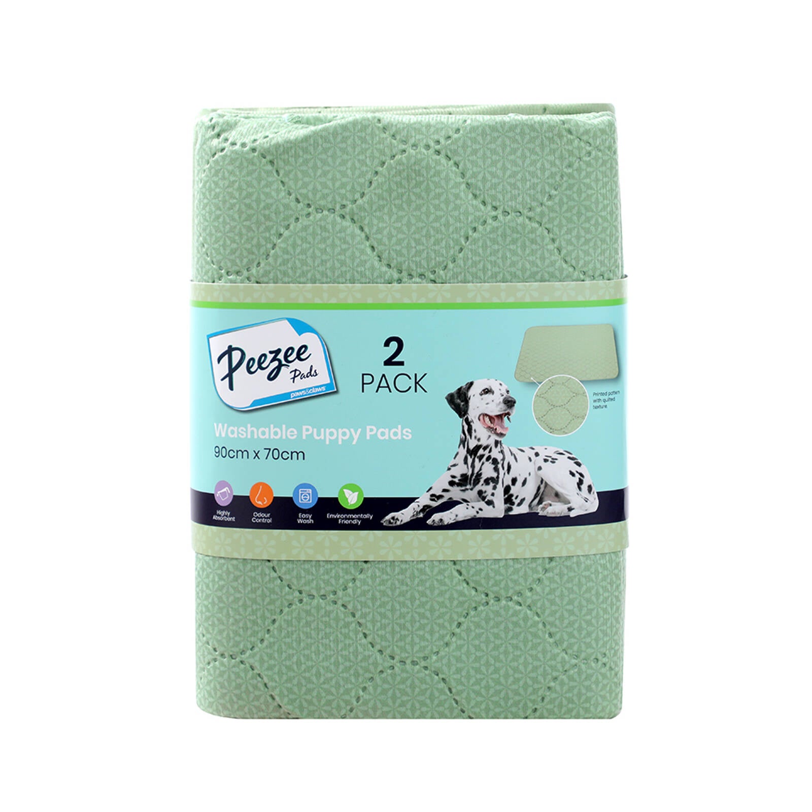 Paws & Claws 90 x 70cm Peezee Printed Washable Pet Training Pads - 2 Pack
