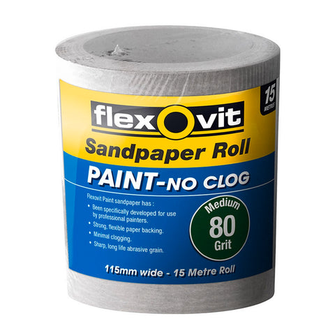 Flexovit 115mm x 15m 80 Grit Painted Surface Sandpaper Roll, Aluminium Oxide, No-Clog