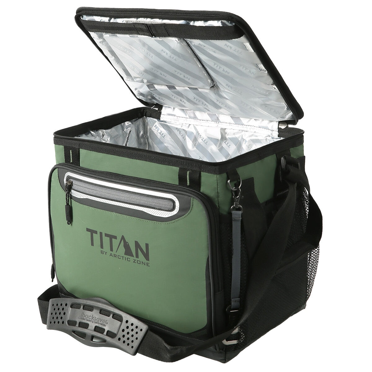 Titan 40 Can Collapsible Cooler Green with TableTop, Insulated Compartment, & Bottle Opener - SuperSaverAU - view 3
