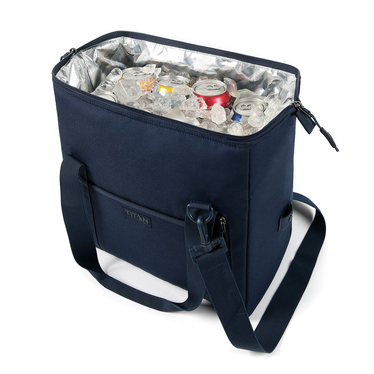 Titan Insulated Carry All Tote Navy, 25 Can Capacity, Leak Proof, Convertible Handles - SuperSaverAU - view 1