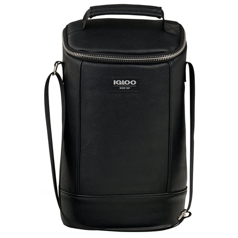 Igloo Luxe Wine Tote Cooler Black, Vegan Leather, Insulated, Adjustable Strap, 134.62x355.6x229.8 mm - SuperSaverAU - view 1