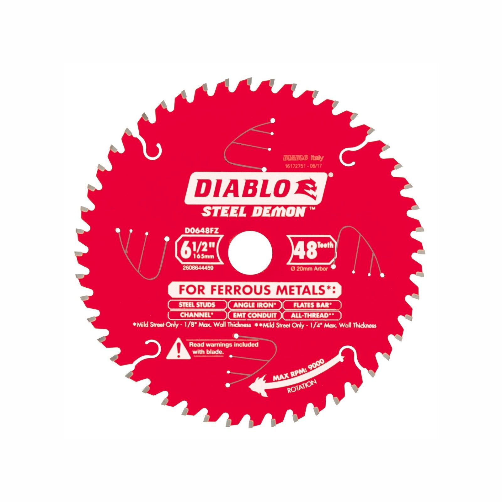 Diablo 165mm 48T Steel Demon Circular Saw Blade for Ferrous Metals - 20mm Arbor