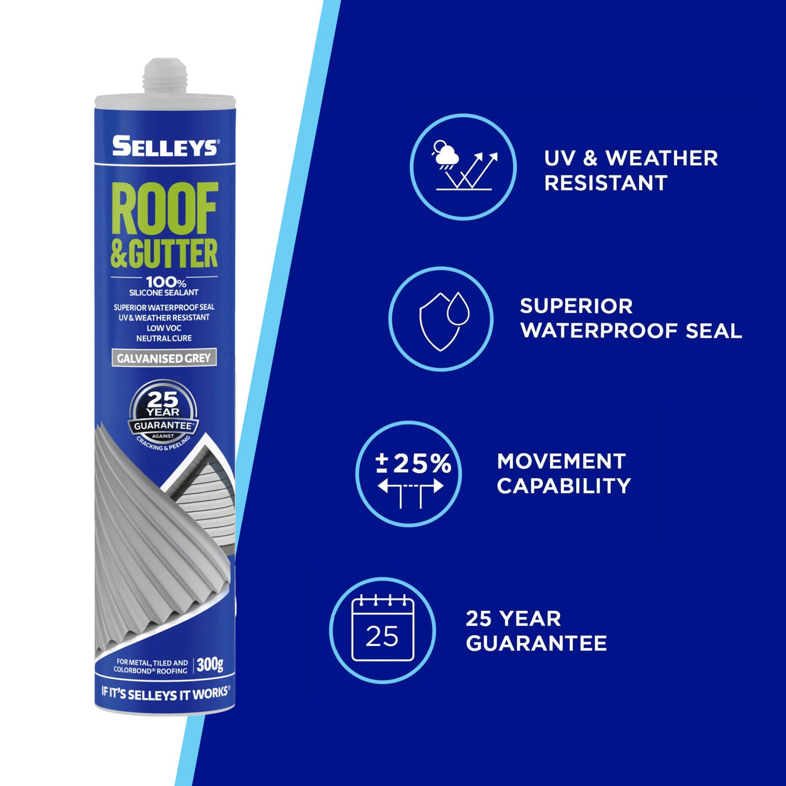 Selleys Roof & Gutter Silicone Sealant 310g Grey UV Resistant