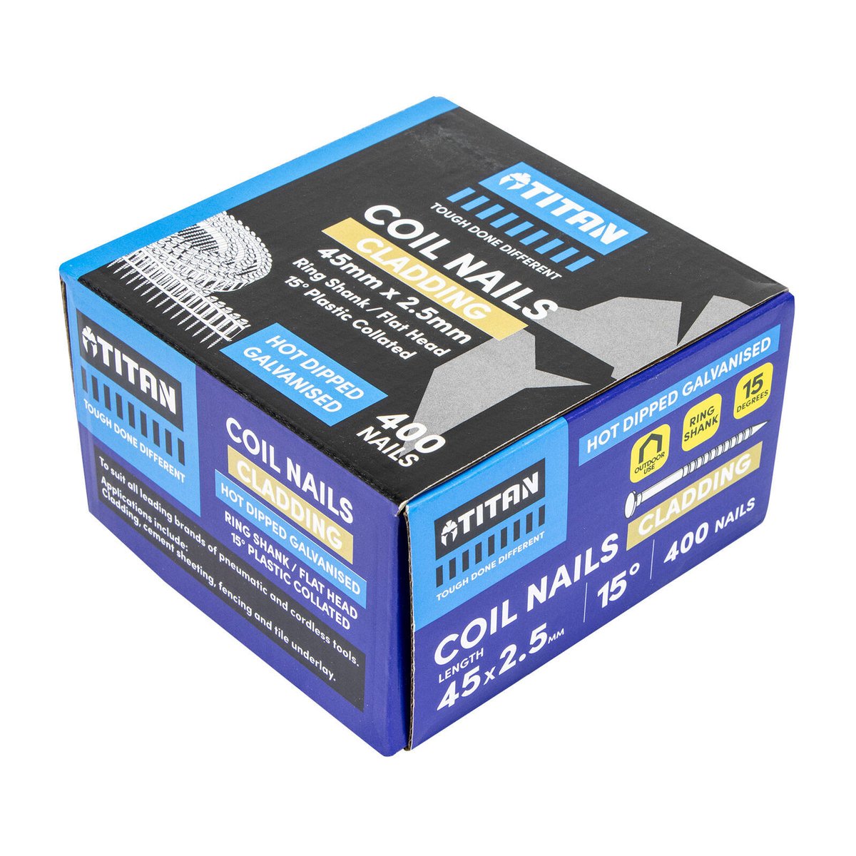 Titan 45 x 2.5mm Hot Dipped Galvanised Ring Shank Collated Coil Nail - 400 Pack
