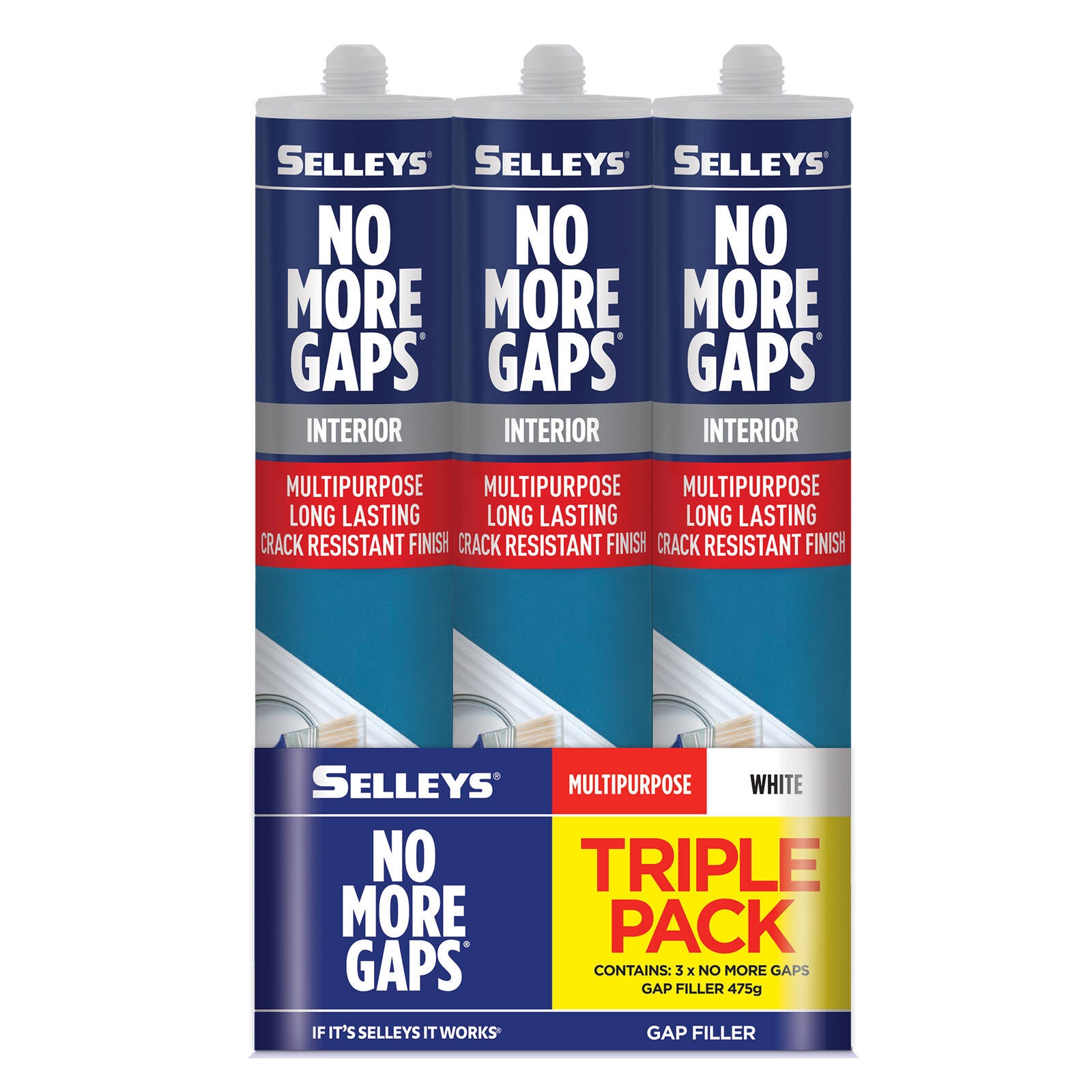 Selleys No More Gaps Interior Multipurpose Gap Filler White 475g - 3 Pack, UV Resistant, Paintable