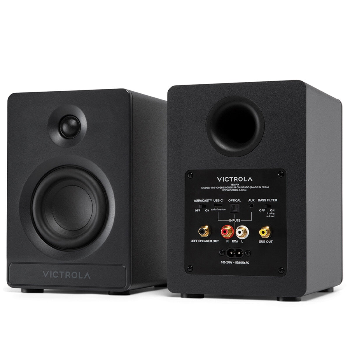 Victrola Tempo Bookshelf Speakers Black - Bluetooth 5.4, RCA, USB-C, 155x190x225mm - SuperSaverAU - view 2