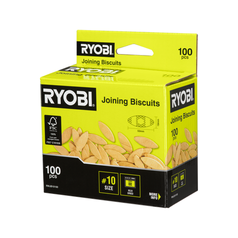 Ryobi Wood Joining Biscuits No.10 - 100 Pack Kiln-Dried Timber Biscuits