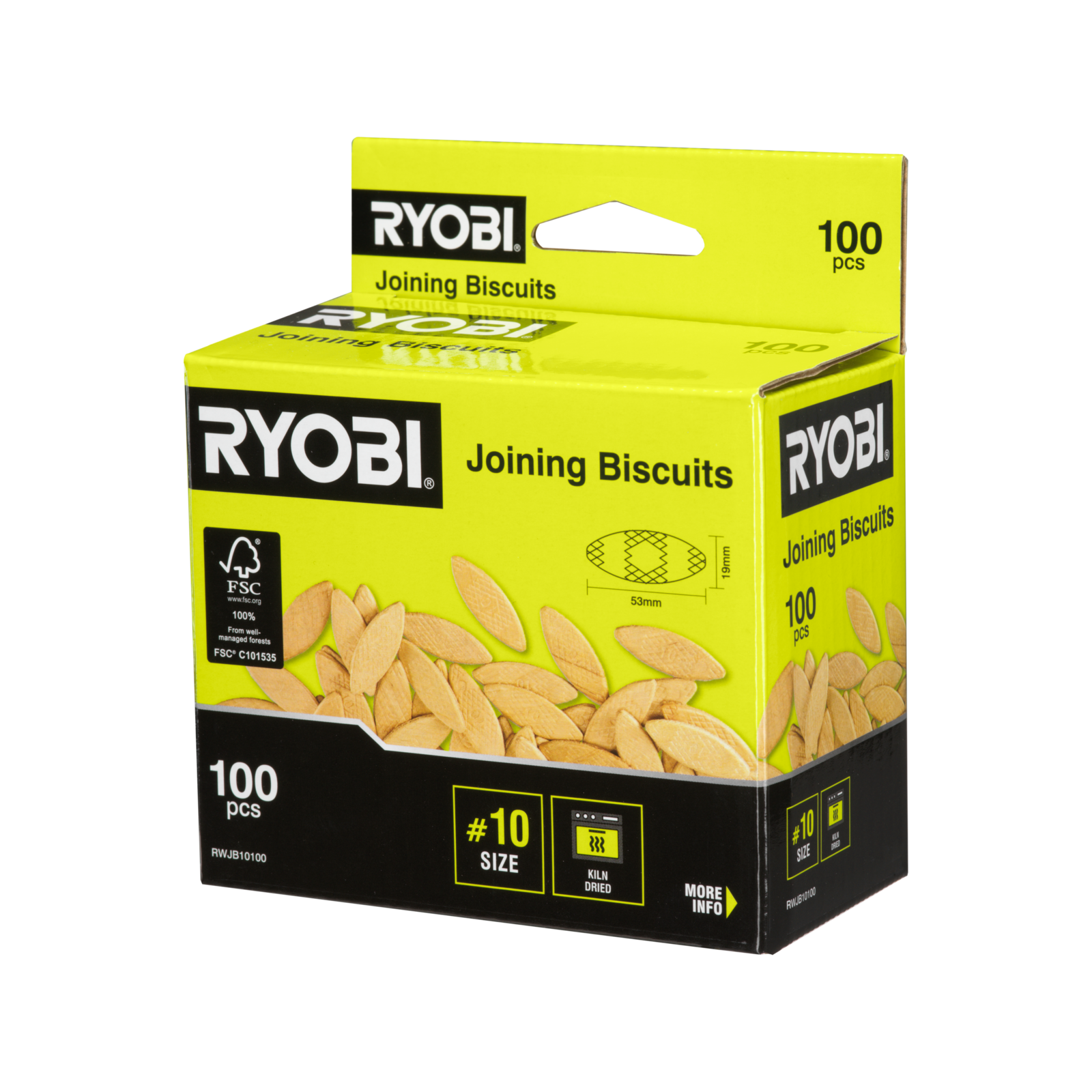 Ryobi Wood Joining Biscuits No.10 - 100 Pack Kiln-Dried Timber Biscuits