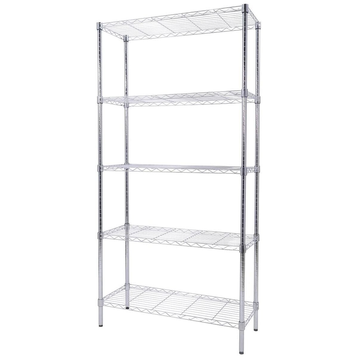 L.T. Williams 5 Tier Chrome Shelving Unit - 5 Wire Shelves - Black Metal Wheels - 6101-LT