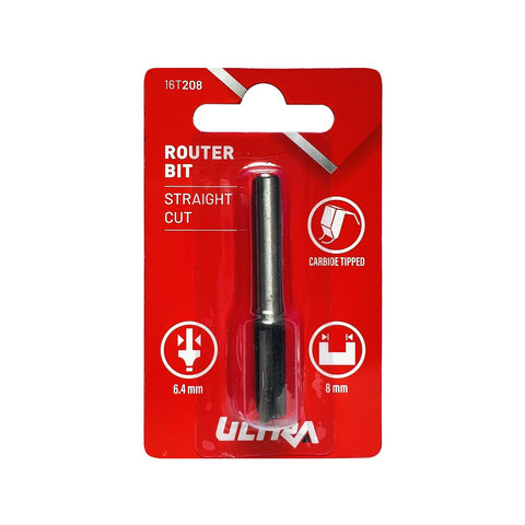 Ultra 6.4 x 8mm Straight Router Bit - Tungsten Carbide Tipped, 1/4" Shaft
