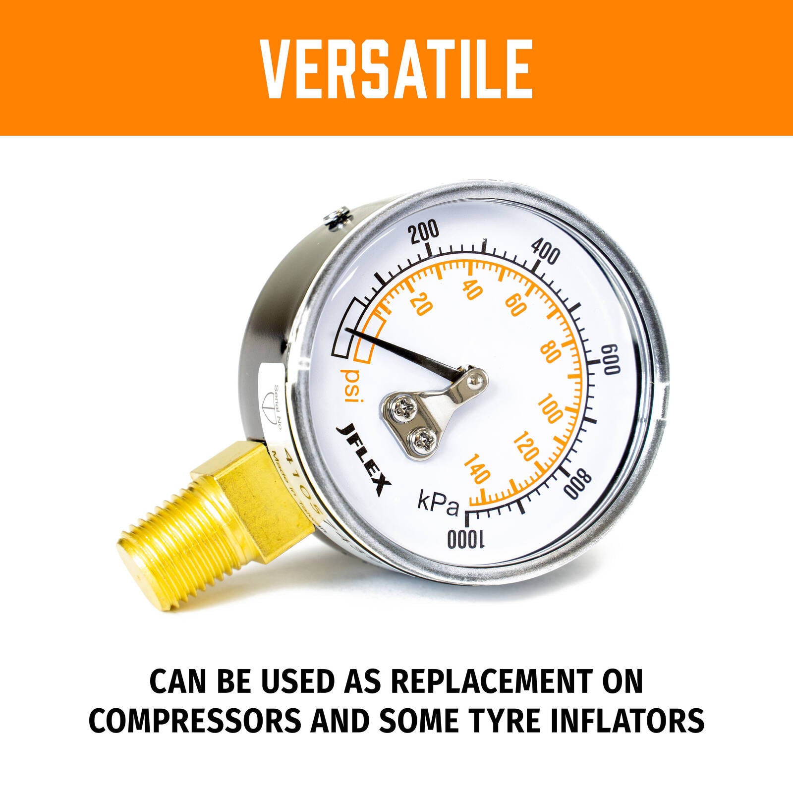 JFLEX 50mm Dual Scale Dial Pressure Gauge PSI kPa 1/4" BSP