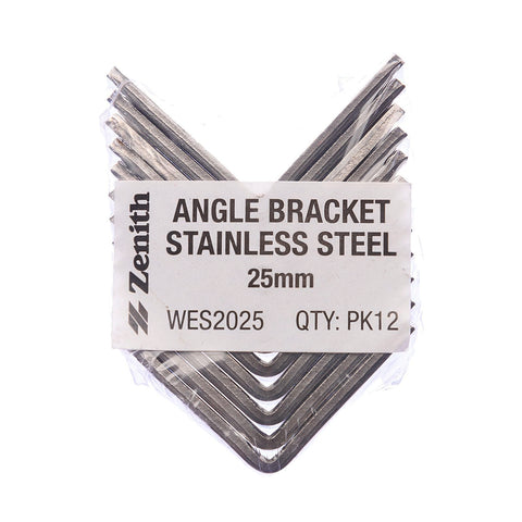 ZENITH 25mm Stainless Steel Angle Bracket 12 Pack Silver