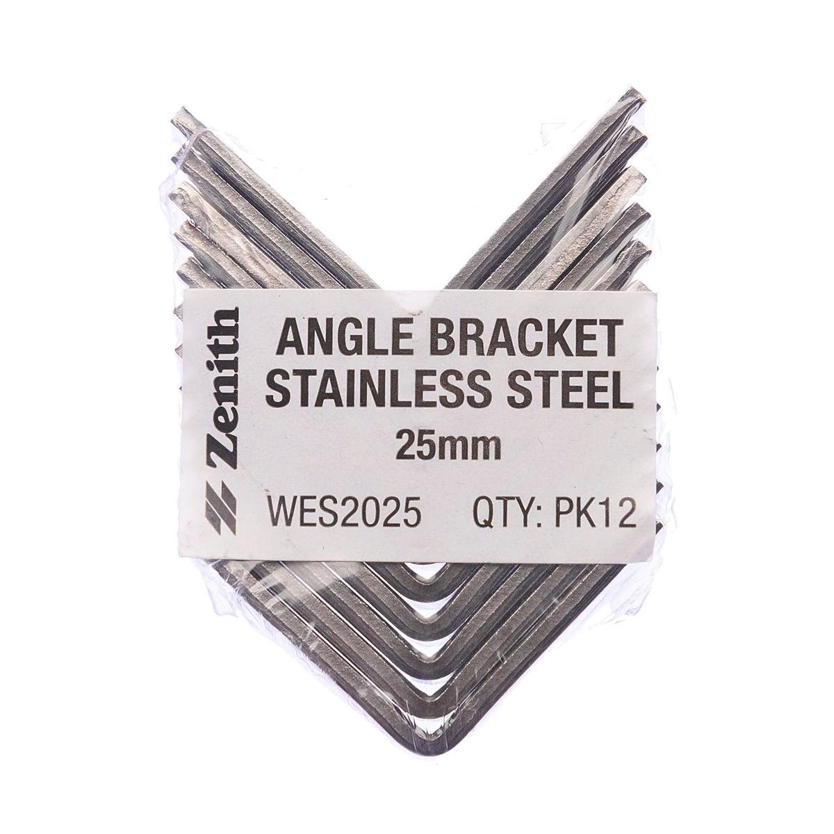 ZENITH 25mm Stainless Steel Angle Bracket 12 Pack Silver