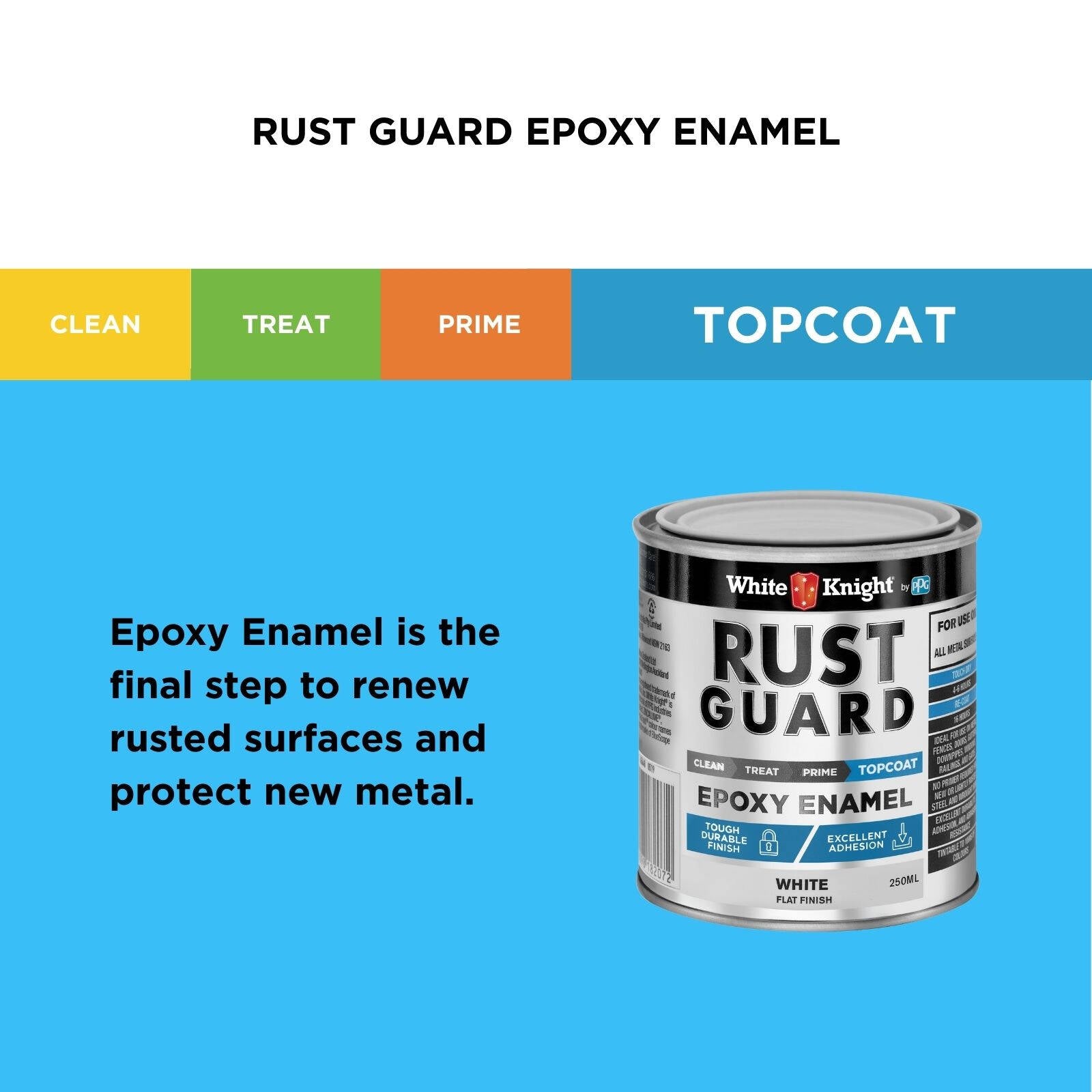 White Knight Rust Guard 250ml White Flat Epoxy Enamel Paint