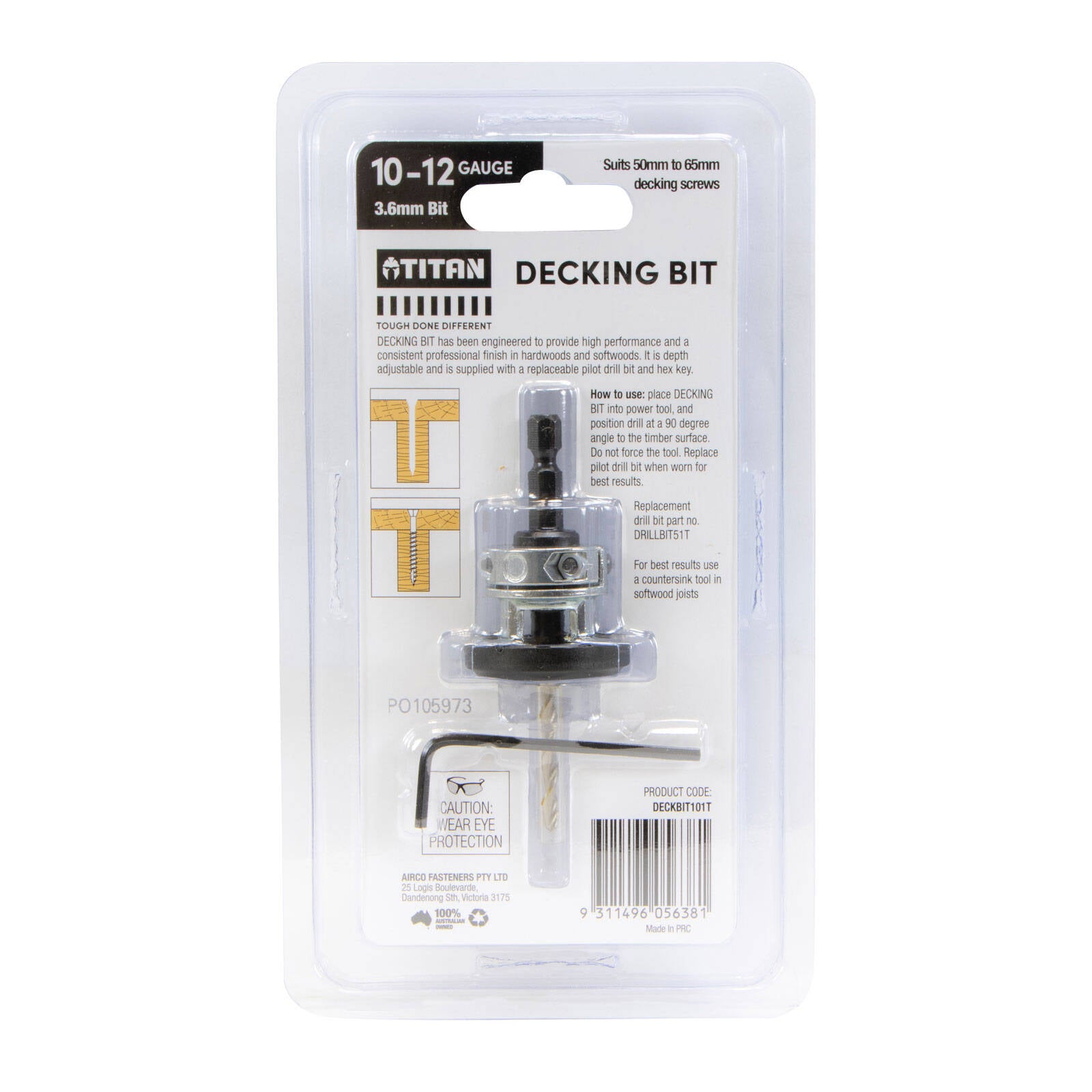 Titan 10G x 50mm Decking Countersink Tool 10-12G Depth Adjustable with Bit