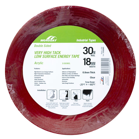 Moroday 18mm x 30m Clear Double Sided Hi-Tack Acrylic Tape