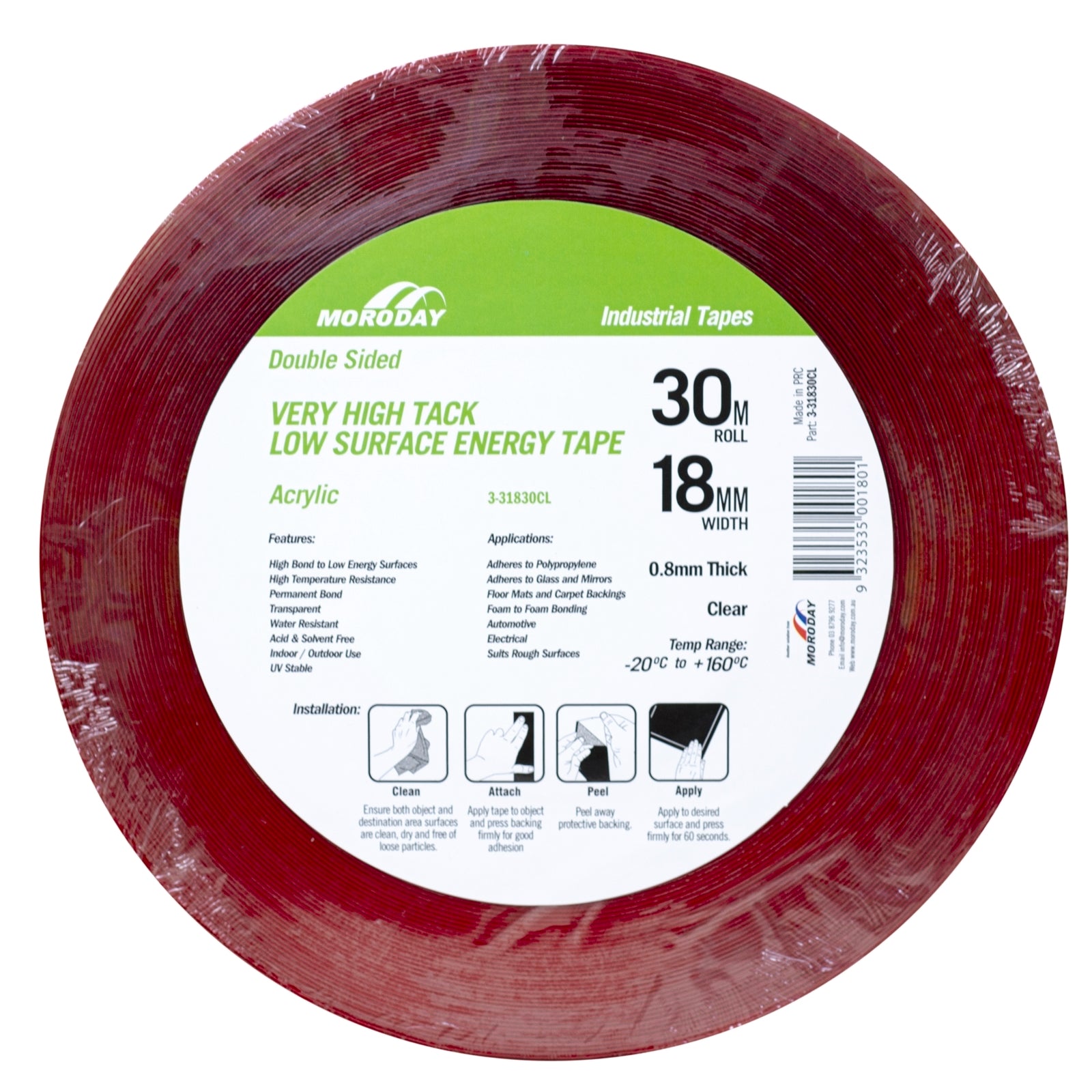 Moroday 18mm x 30m Clear Double Sided Hi-Tack Acrylic Tape