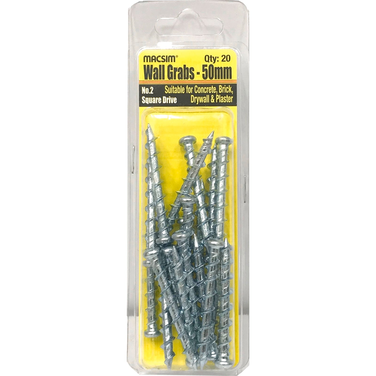 Macsim 50mm Steel Pan Head Wall Grab Anchor 5mm Drill 20 Pack