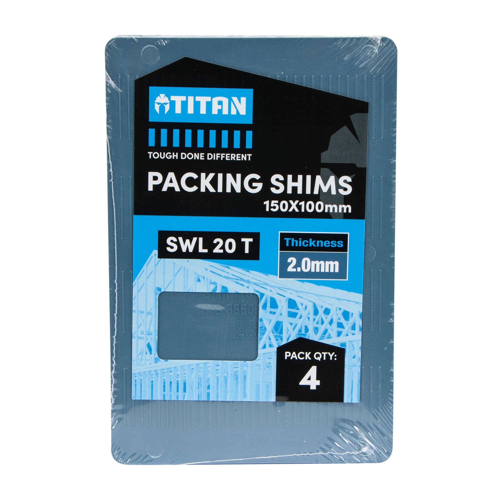 Titan Shim Packing 2 x 150 x 100mm, Blue, No-Slip Ribbed Plastic, 4 Piece