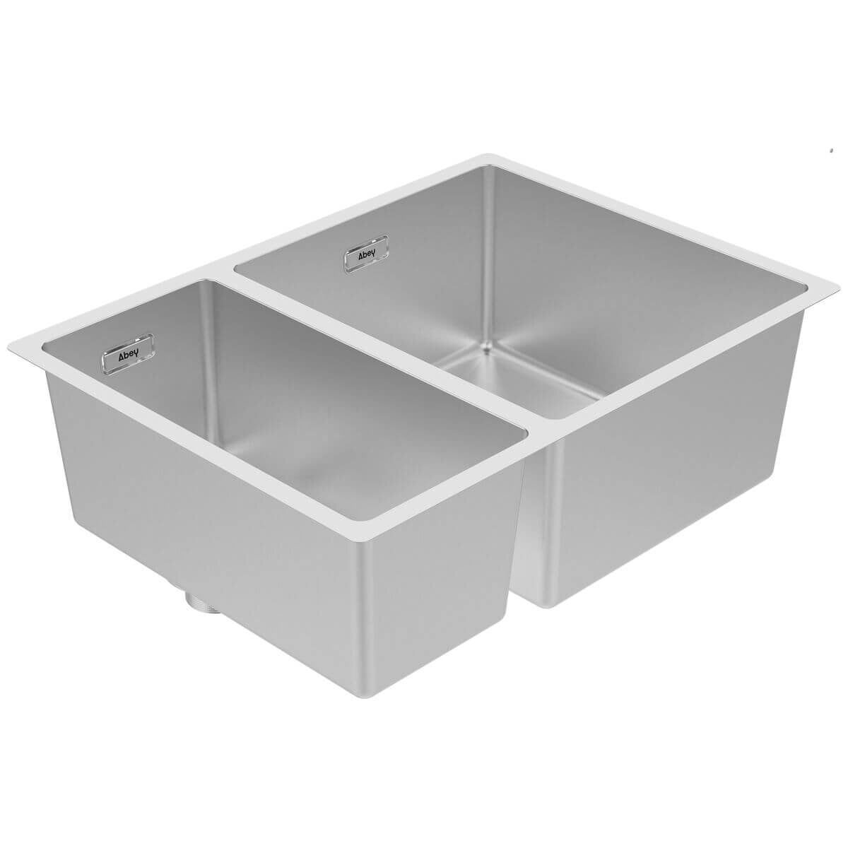 Abey 1 and 1/2 bowl stainless steel sink with overflow and basket waste - microbrush finish - W12-180D