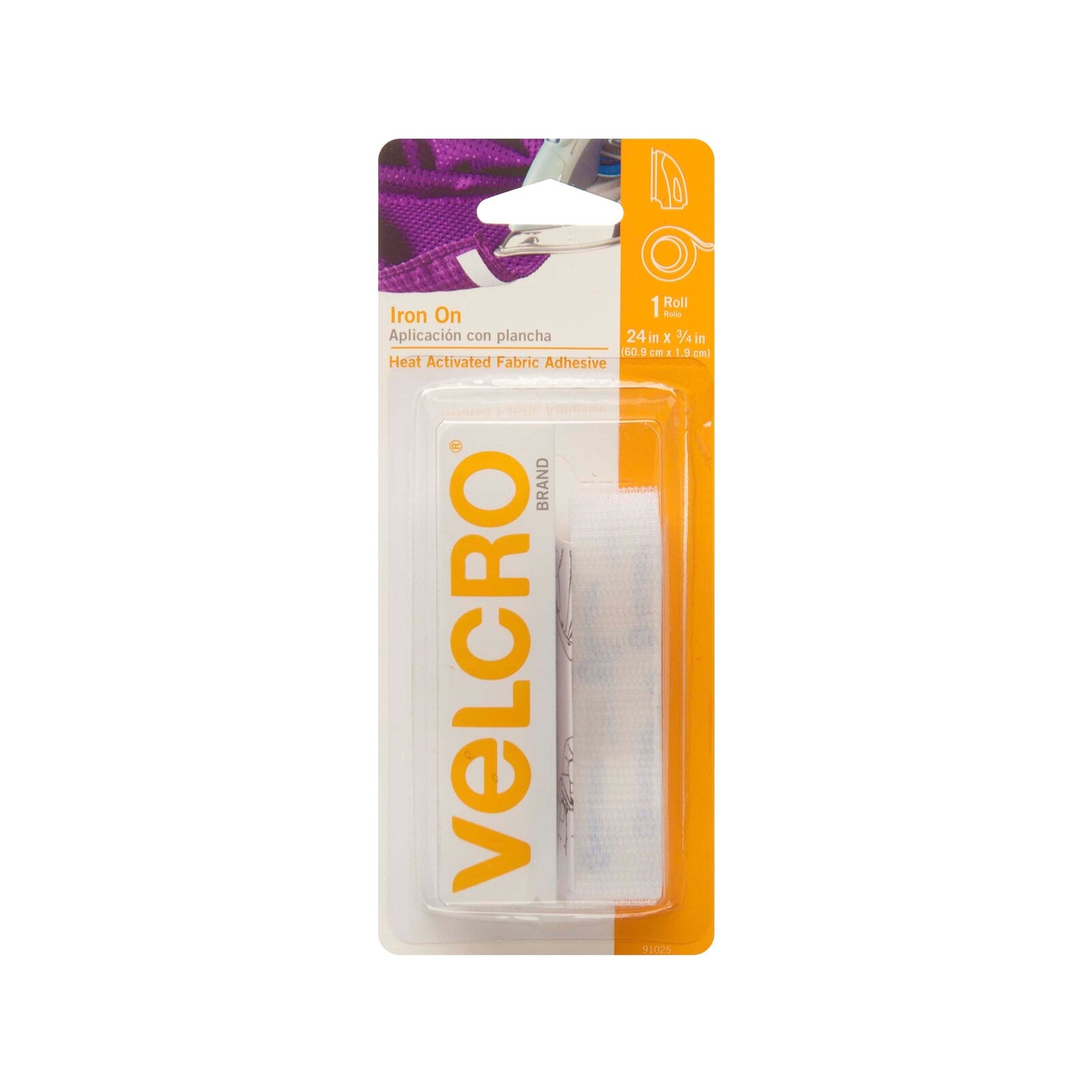 VELCRO Brand Iron-On Roll, White, 609mm x 19.05mm, No-Sew Fabric Fastener