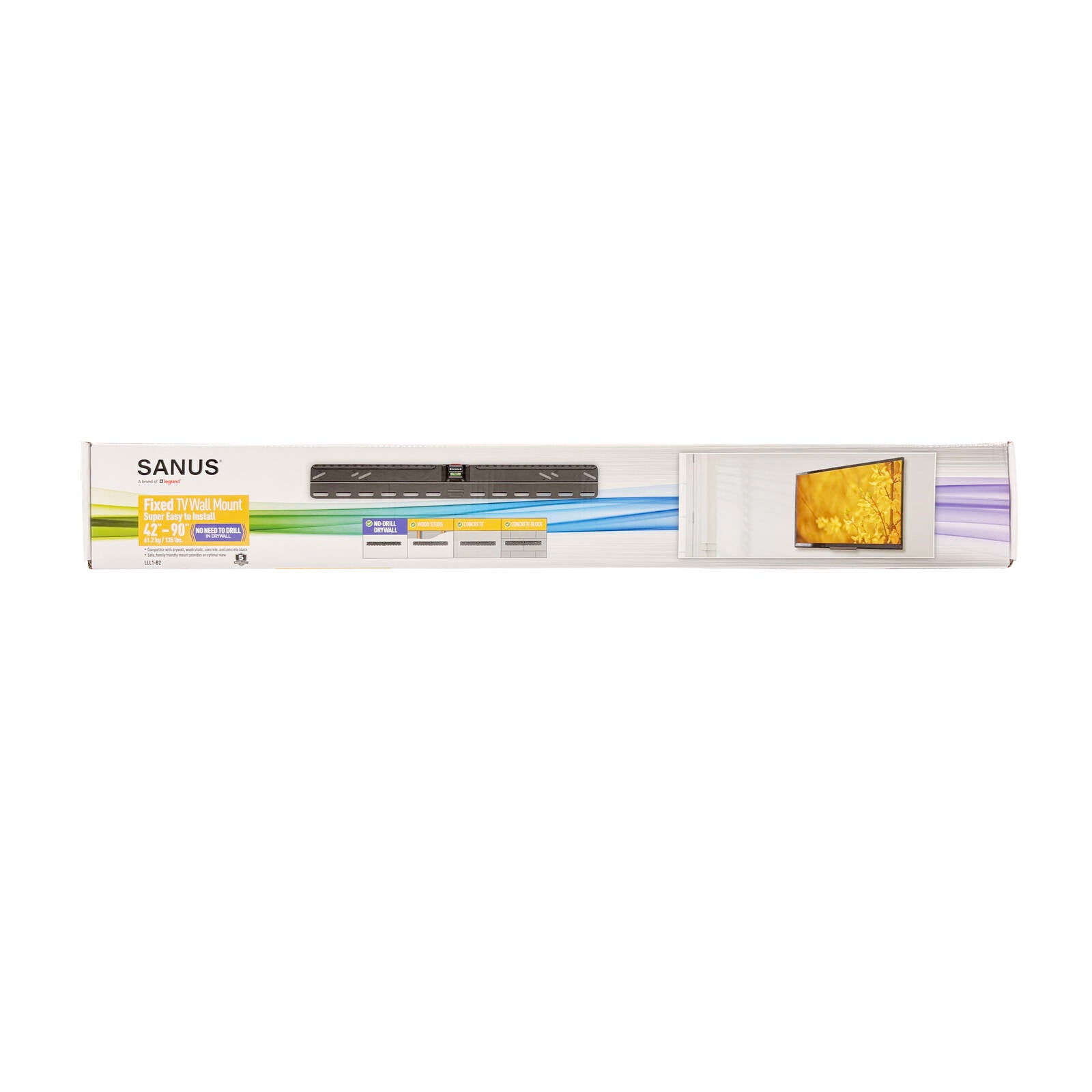 Sanus 42-90" Fixed TV Wall Mount, Low Profile, Fits Most Flat Panel TVs, Hardware Included