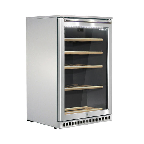 Husky 104L Alfresco Outdoor Wine Cooler - Stainless Steel with Matte Black Frame, 33 Bottles - HUSWSALFC1SS
