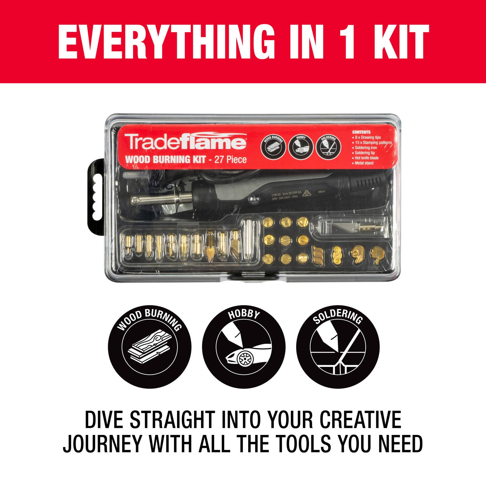 Tradeflame 27 Piece Wood Burning and Soldering Kit 30W 240V