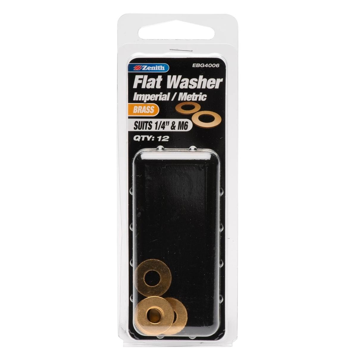 Zenith 1/4" M6 Solid Brass Flat Washers - 12 Pack