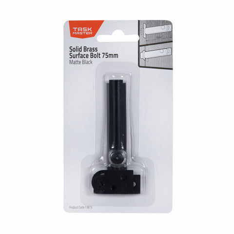 Taskmaster 75mm Black Matte Solid Brass Surface Bolt