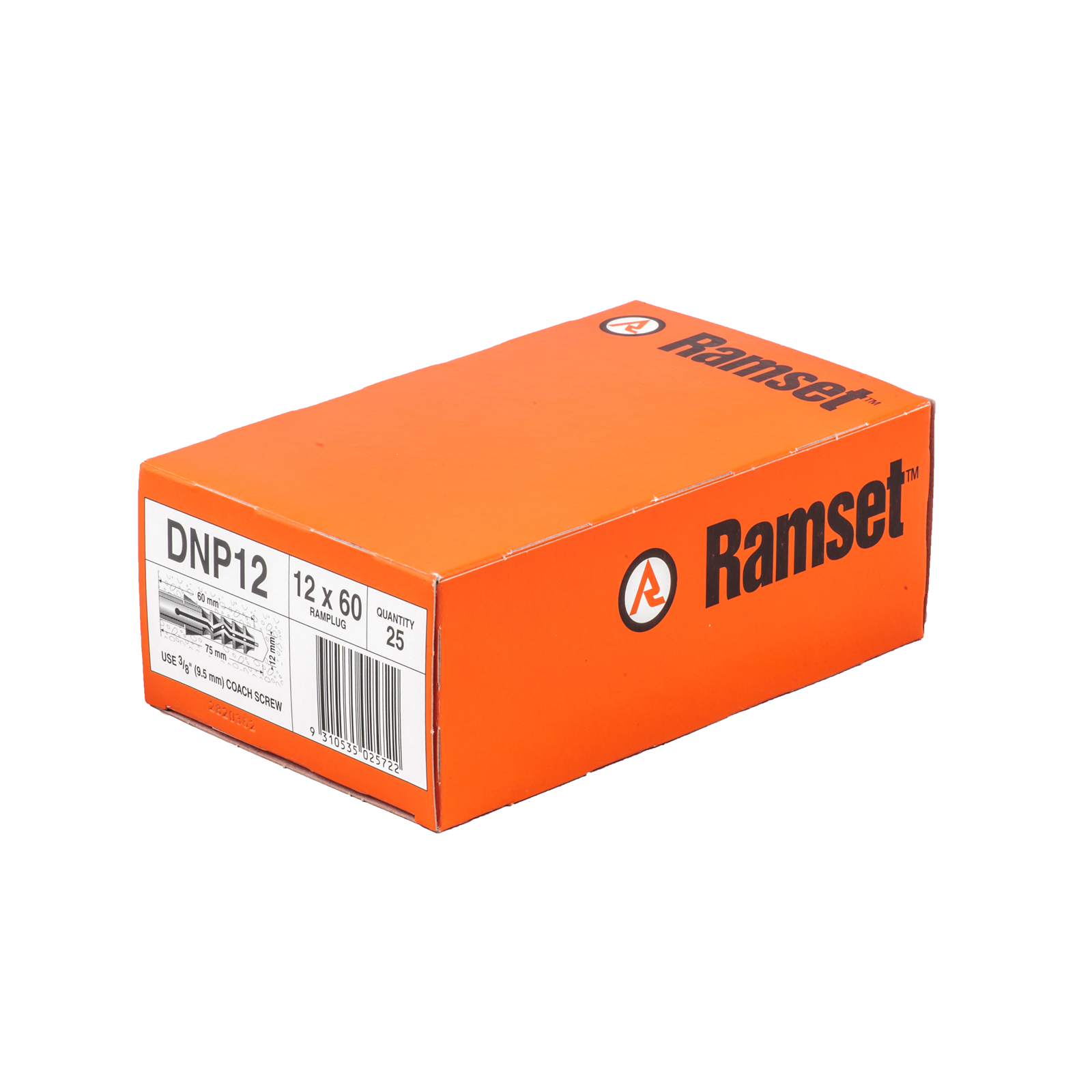 Ramset 12 x 60mm RamPlug Nylon Wall Anchor - 25 Pack, Orange