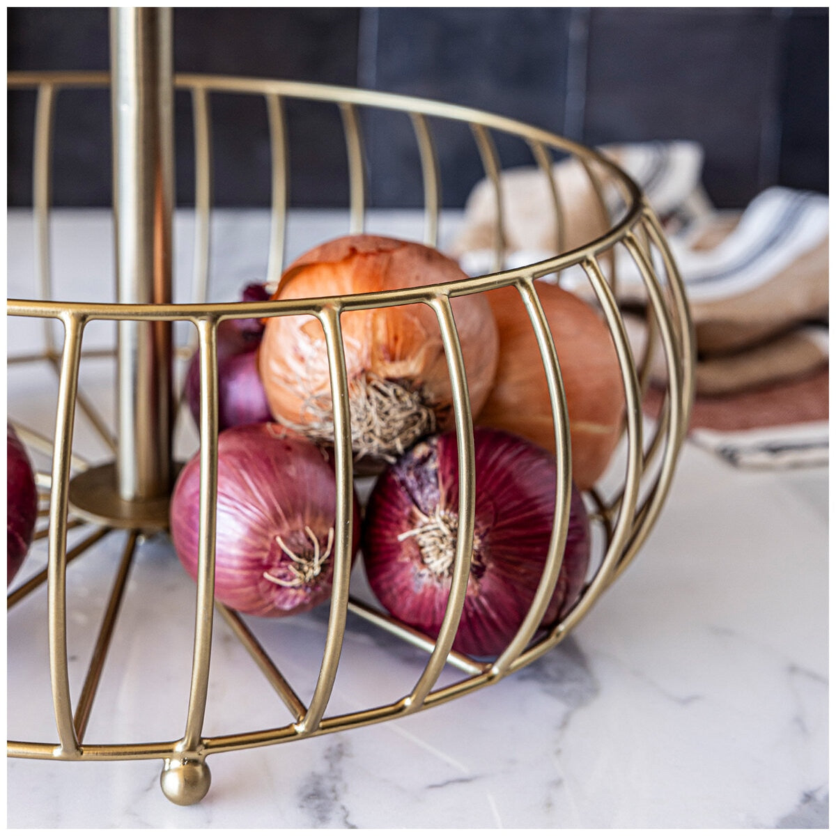 over&back Golden Fruit Basket 2 Tier
