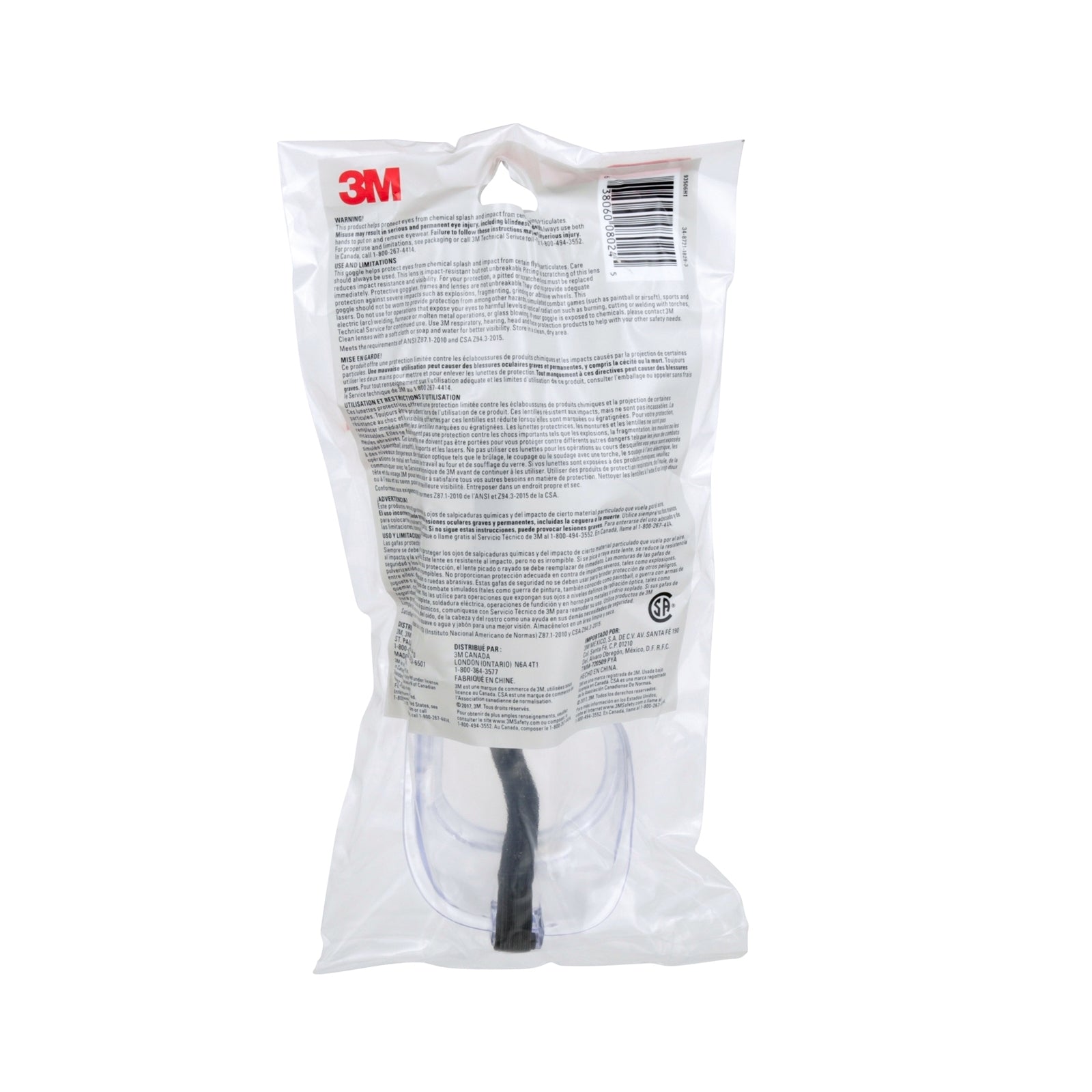 3M Chemical Splash Resistant Safety Goggles Clear Plastic