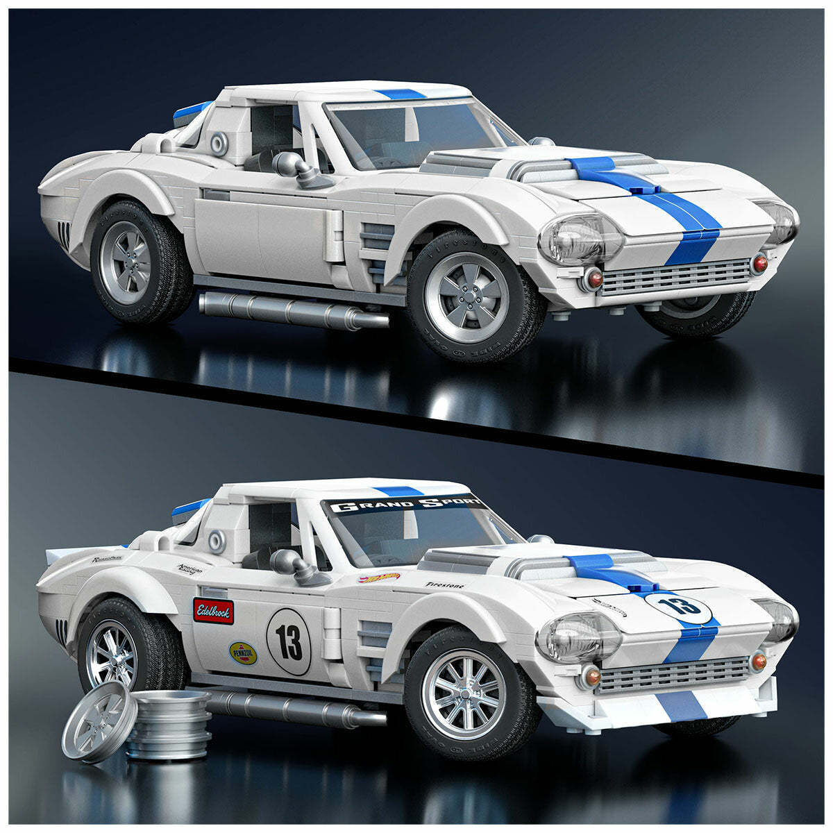 Mattel Brick Shop Hot Wheels Cadillac 1:32 And Corvette 1:16