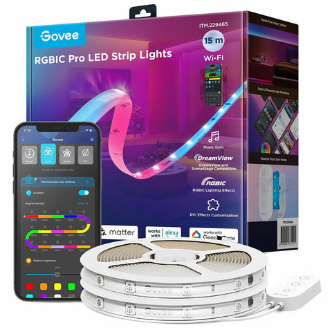 Govee RGBIC Pro LED Strip Lights 15M - Wi-Fi, Voice Control, Music Sync, 16M Colors - SuperSaverAU - view 1
